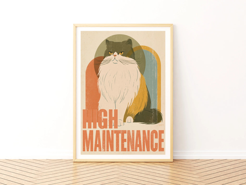 High Maintenance Persian Cat Retro Print, Funny Cat Wall Art, Vintage Style Cat Lover Gift