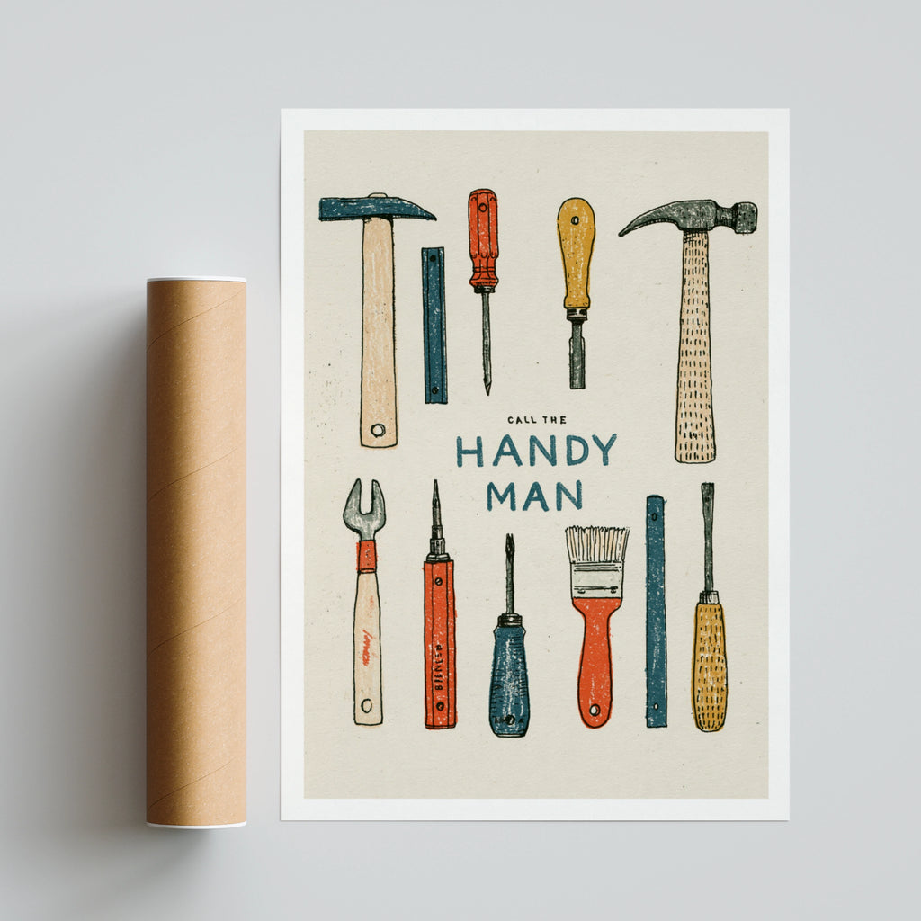 Call The Handyman Retro Tools Poster, Vintage Workshop Wall Art Print, Gift for Him