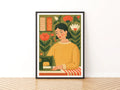 Retro Sewing Print, Craft Room Wall Art, Vintage Sewing Machine Poster, Floral Folk Art Gift