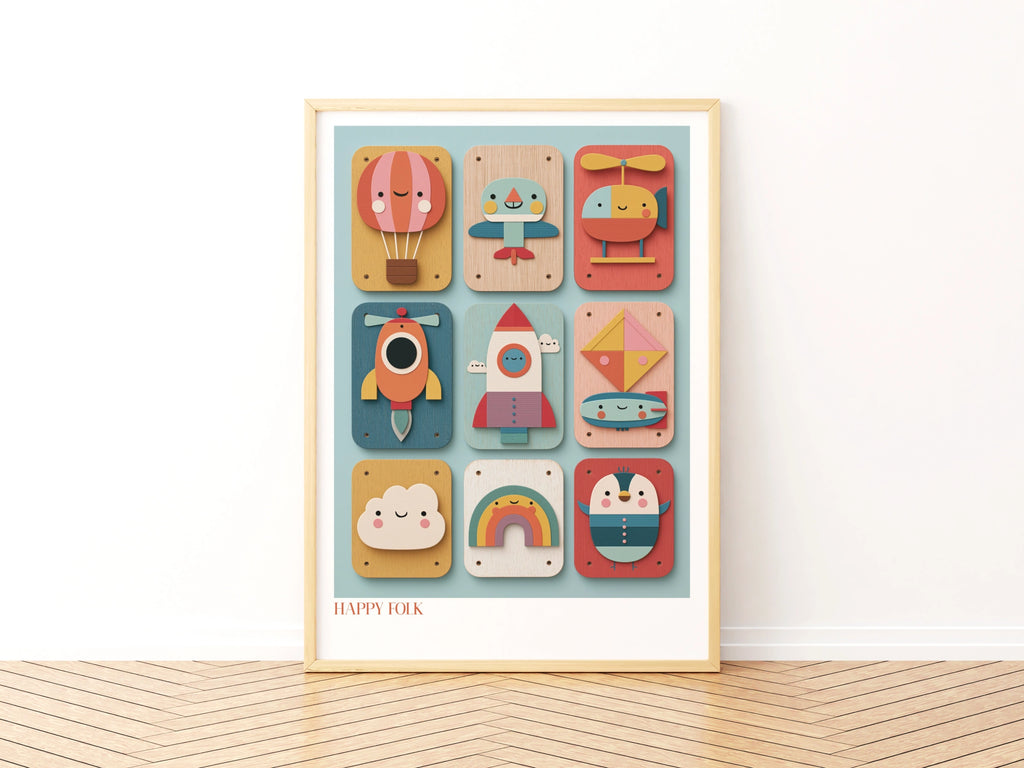 Retro Kids Transport Print, Happy Folk Nursery Wall Art, Children's Collectable Poster