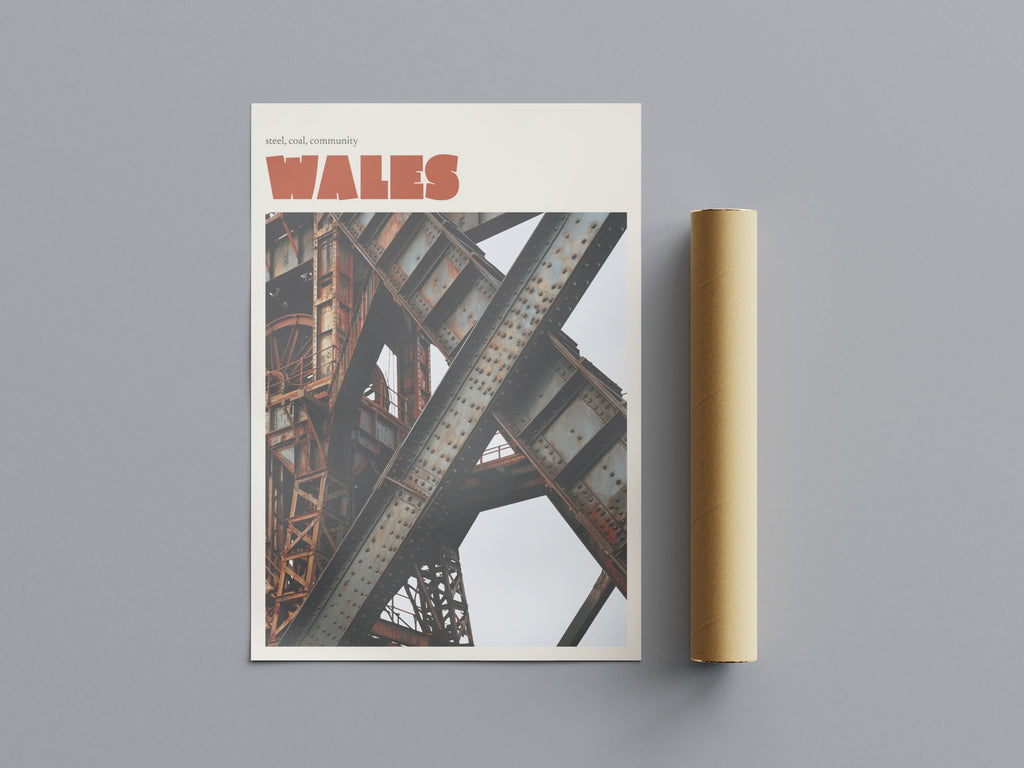 Wales Industrial Print, contemporary Welsh Steel Art, Coal Heritage Wall Art Gift