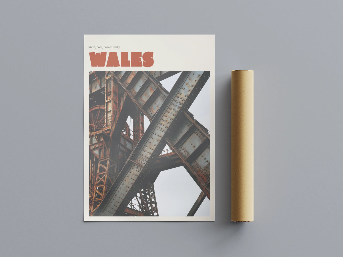 Wales Industrial Print, contemporary Welsh Steel Art, Coal Heritage Wall Art Gift