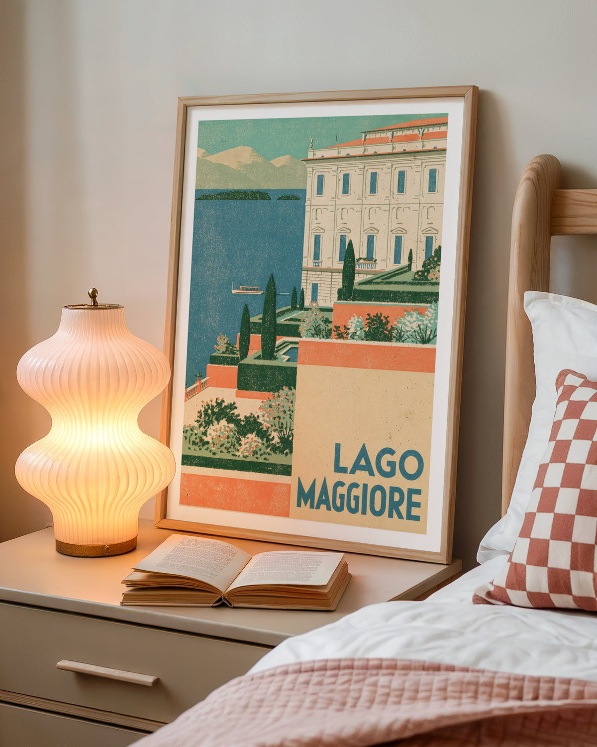 Retro Lago Maggiore Italy Print, Vintage Travel Poster, Italian Lake Wall Art, Terraced Garden Villa