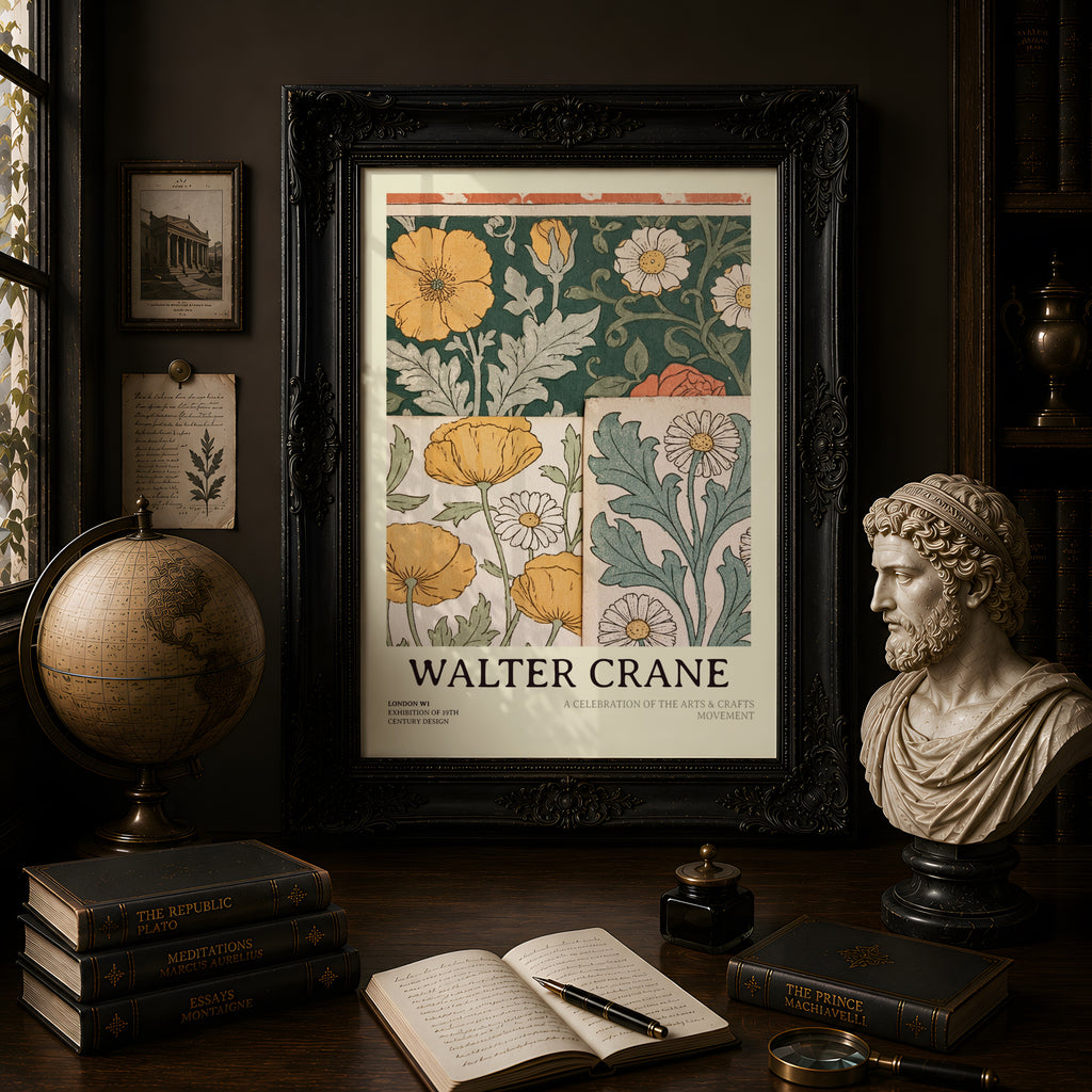 Walter Crane Poster, Arts and Crafts Floral Wall Art, Poppies and Daisies Print, Botanical