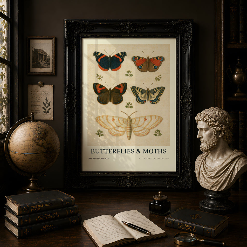 Vintage Butterflies and Moths Art Print, Natural History Poster, Entomology Wall Art, Botanical