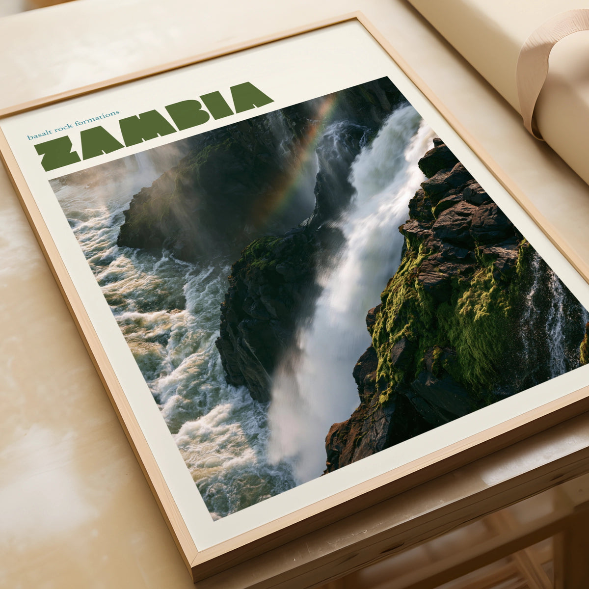 Zambia Travel Print, contemporary Victoria Falls Wall Art, Africa Waterfall Poster