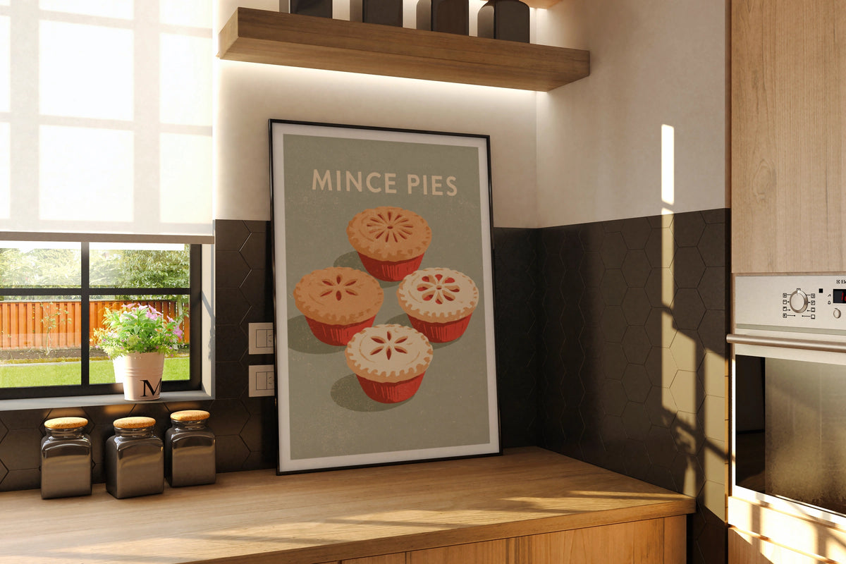 Mince Pies Vintage Food Poster Print | Rustic Kitchen Decor | Retro Mid Century Risograph Art