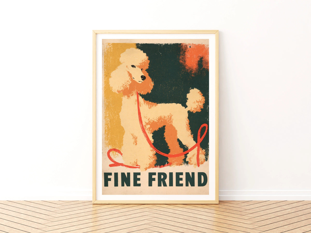 Retro Poodle Art Print, Fine Friend Dog Wall Art, Vintage Style Folk Print, Gift for Dog Lovers