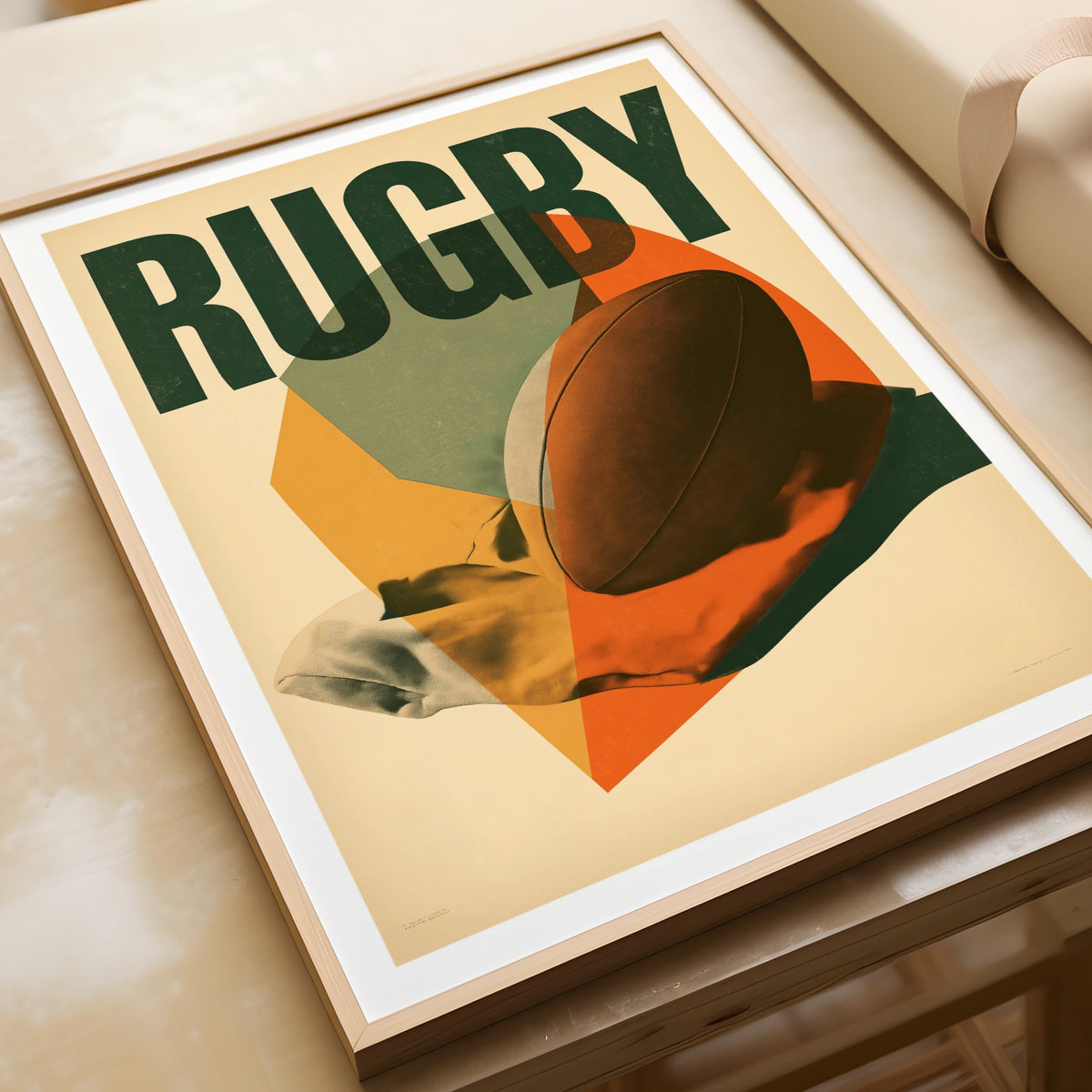 Retro Rugby Poster, Vintage Rugby Ball Print, Sports Wall Art, Green Orange Decor