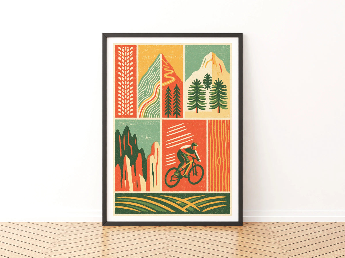 Mountain Bike Retro Poster, MTB Trail Art Print, Cycling Wall Art, Outdoor Adventure Gift