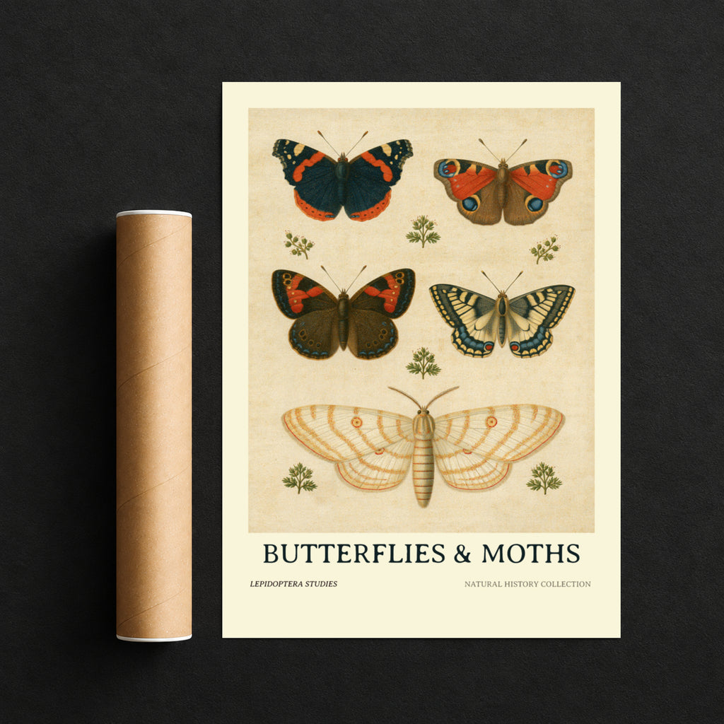 Vintage Butterflies and Moths Art Print, Natural History Poster, Entomology Wall Art, Botanical