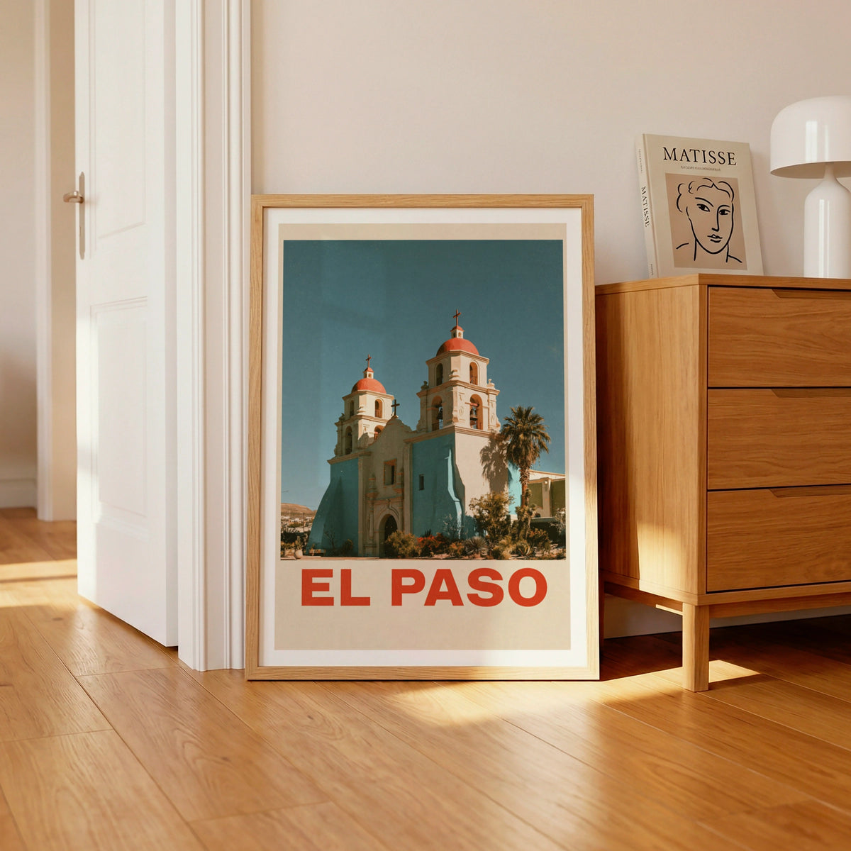 El Paso Retro Travel Poster, Texas Mission Church Print, Southwest USA Wall Art