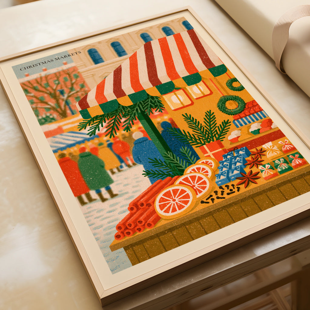 Christmas Markets Poster Print, Vintage Food Poster Print, Rustic Kitchen Decor, Retro Mid Century
