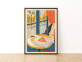 Vintage Food Poster Print, Paris Cafe Croissant Coffee, Rustic Kitchen Decor, Retro Mid Century