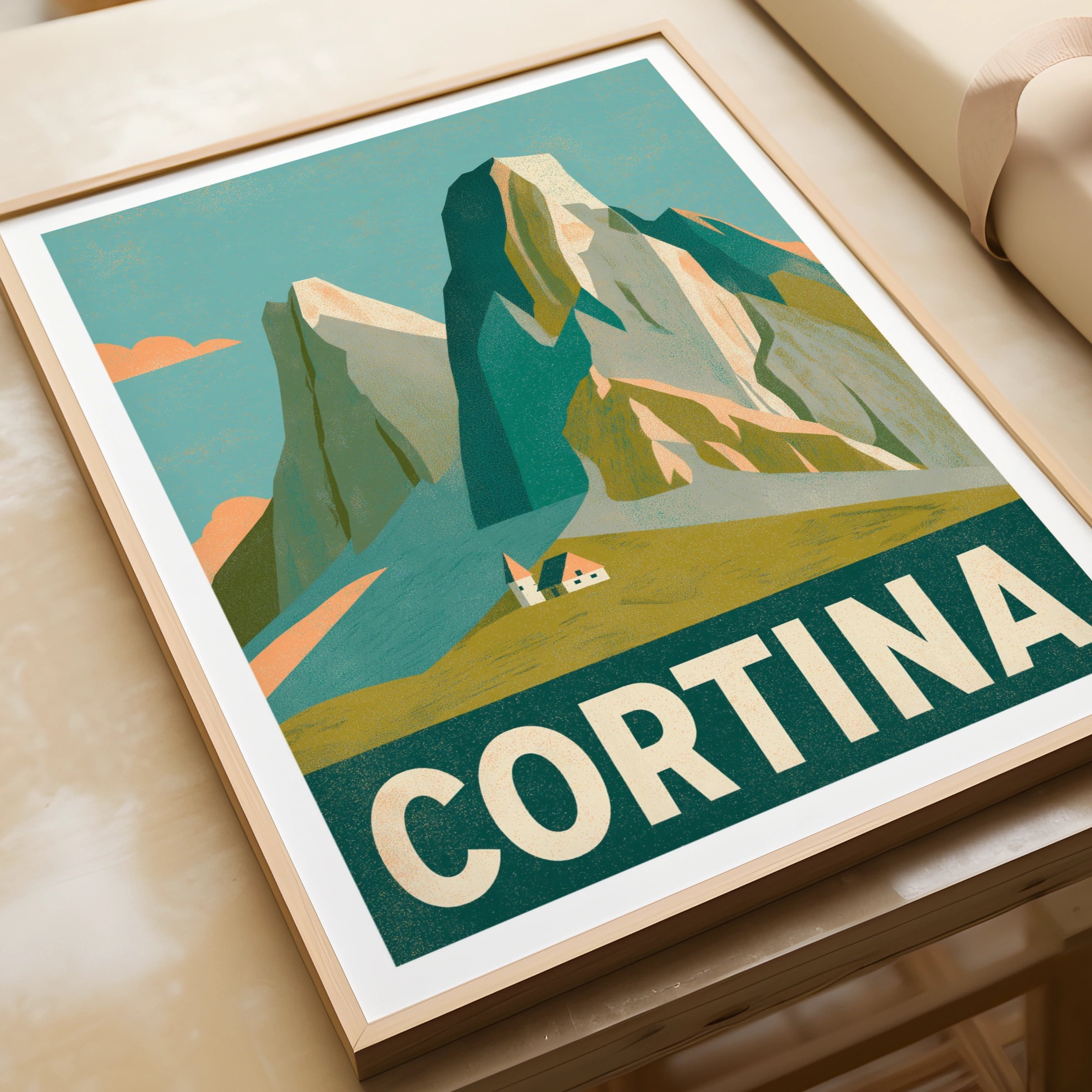 Cortina Dolomites Vintage Travel Poster, Italian Alps Retro Mountain Wall Art Print