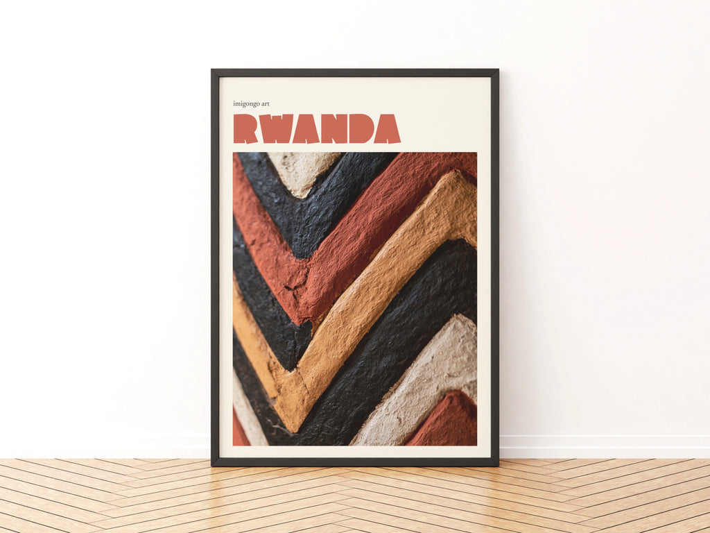 Rwanda Contemporary Travel Art Print, Imigongo African Wall Art, Terracotta Geometric Decor
