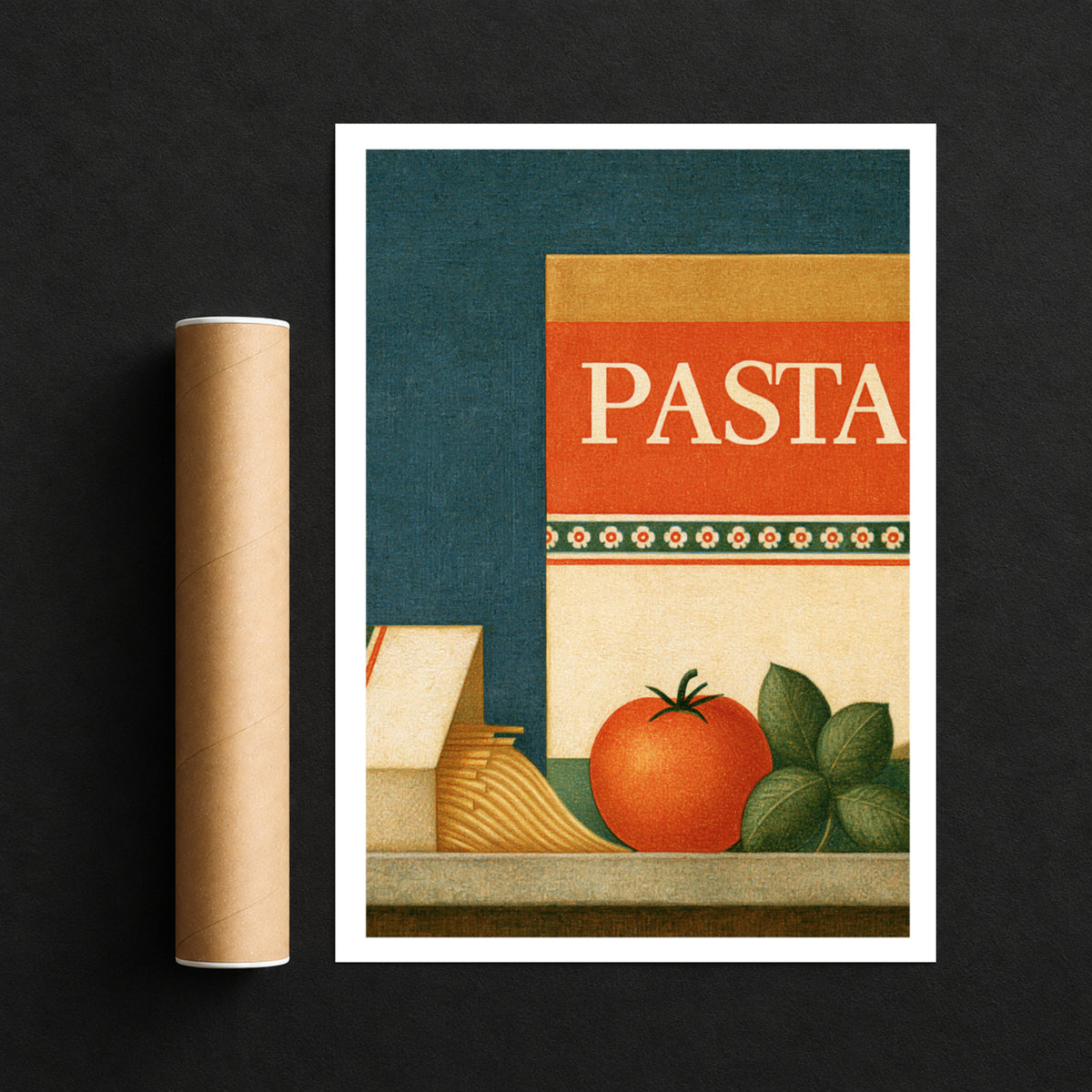 Vintage Food Poster Print, Pasta Rustic Kitchen Decor, Retro Mid Century Risograph Italian Art