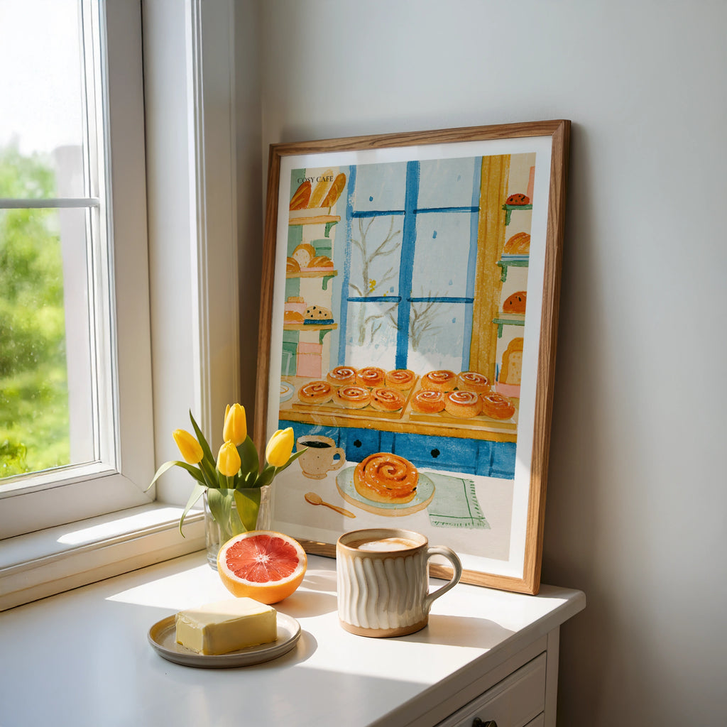 Vintage Food Poster Print, Cosy Cafe Bakery Wall Art, Rustic Kitchen Decor, Retro Mid Century
