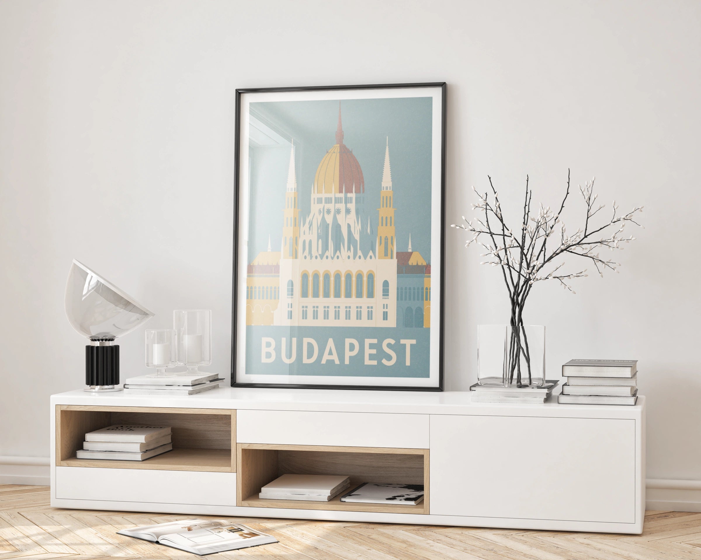 Budapest Retro Travel Poster, Hungary Parliament Print, Vintage Travel Wall Art Gift