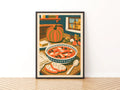 Vintage Food Poster Print, Rustic Kitchen Decor, Retro Mid Century Risograph Pumpkin Soup Art