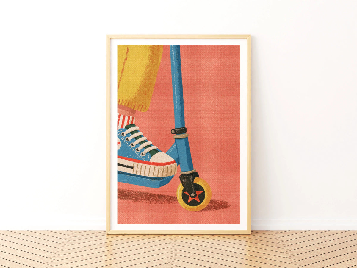 Retro Scooter Kids Print, Children's Wall Art, Colourful Nursery Poster