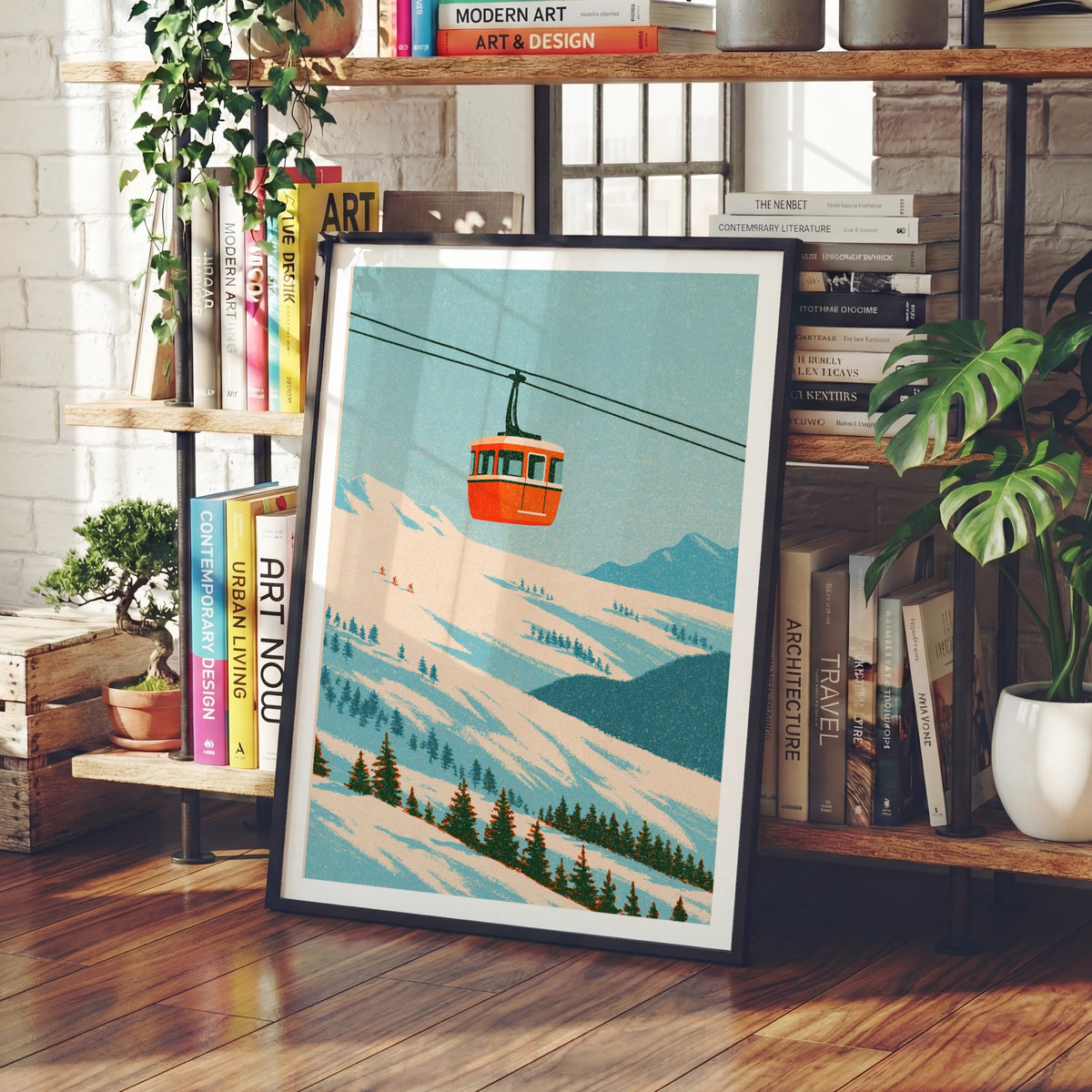 Retro Ski Gondola Poster, Vintage Mountain Cable Car Print, Alpine Wall Art Gift