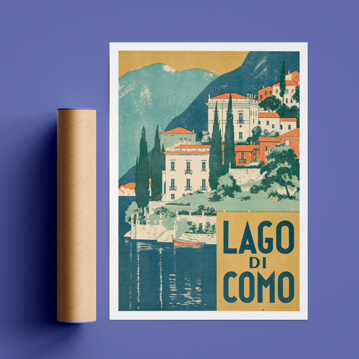 Retro Lago di Como Poster, Vintage Travel Print, Italian Lake Villa Wall Art, Lake Como Italy Decor