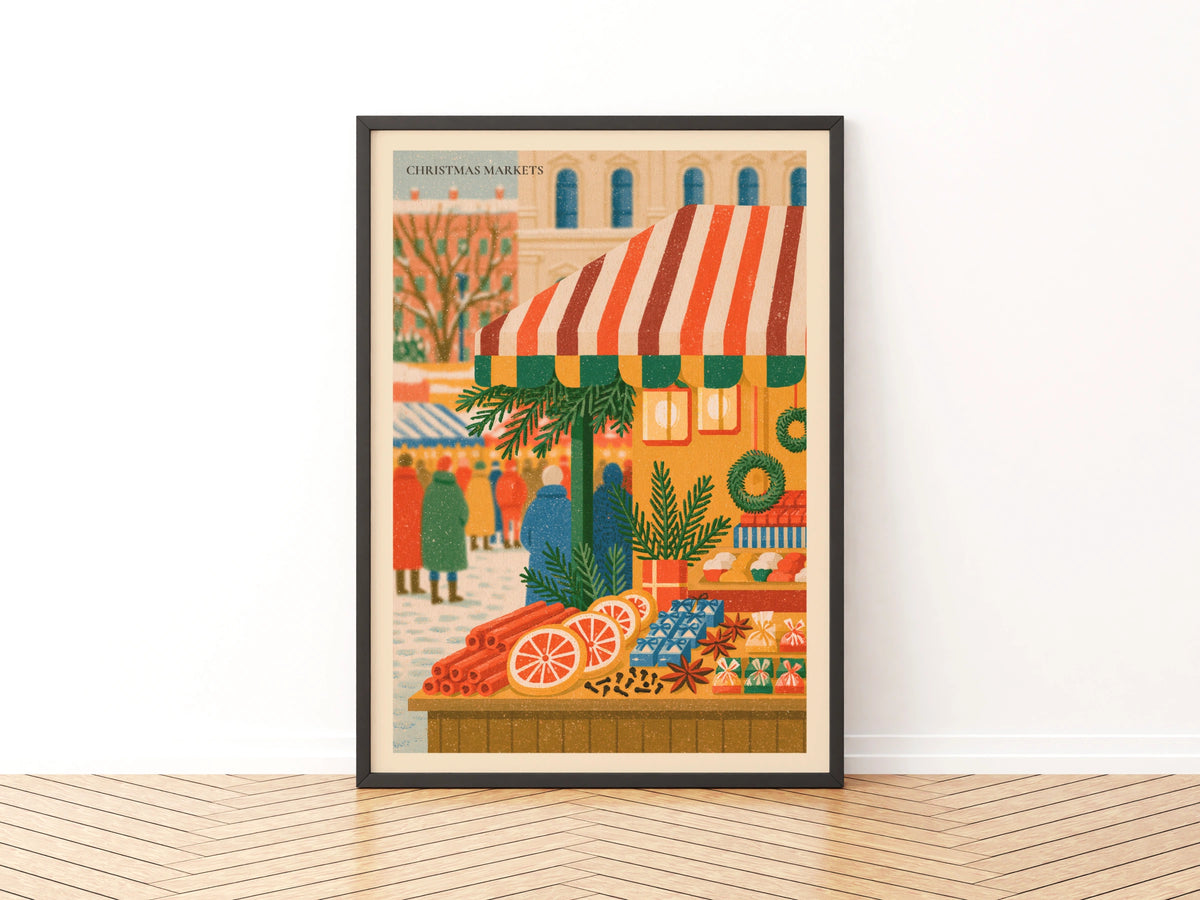 Christmas Markets Poster Print, Vintage Food Poster Print, Rustic Kitchen Decor, Retro Mid Century