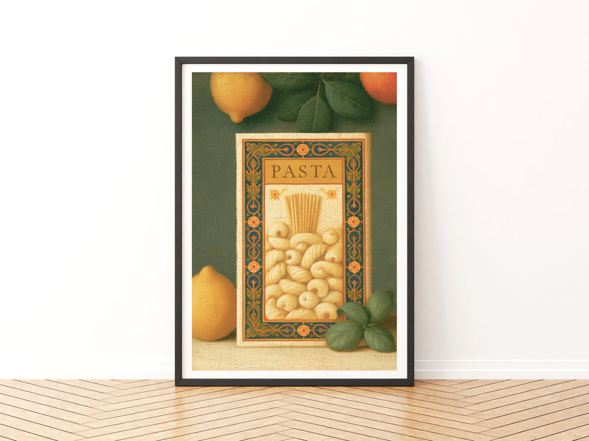 Vintage Food Poster Print, Pasta Kitchen Wall Art, Rustic Italian Retro Mid Century Risograph Decor