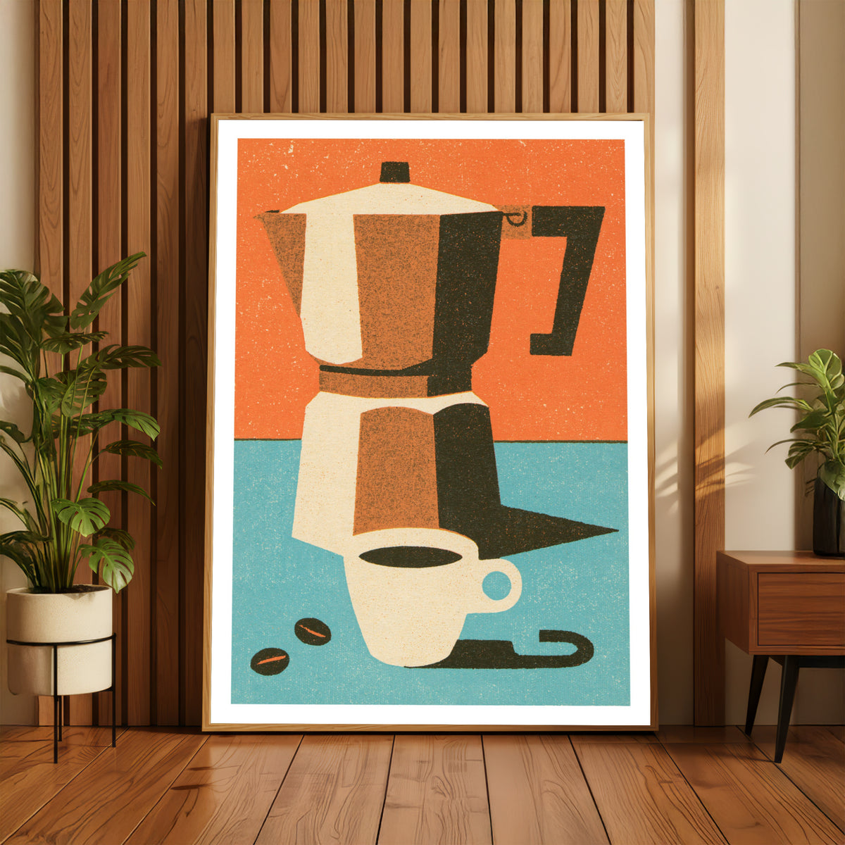 Vintage Food Poster Print | Rustic Kitchen Decor, Moka Pot Coffee Art, Mid Century Retro Wall Art