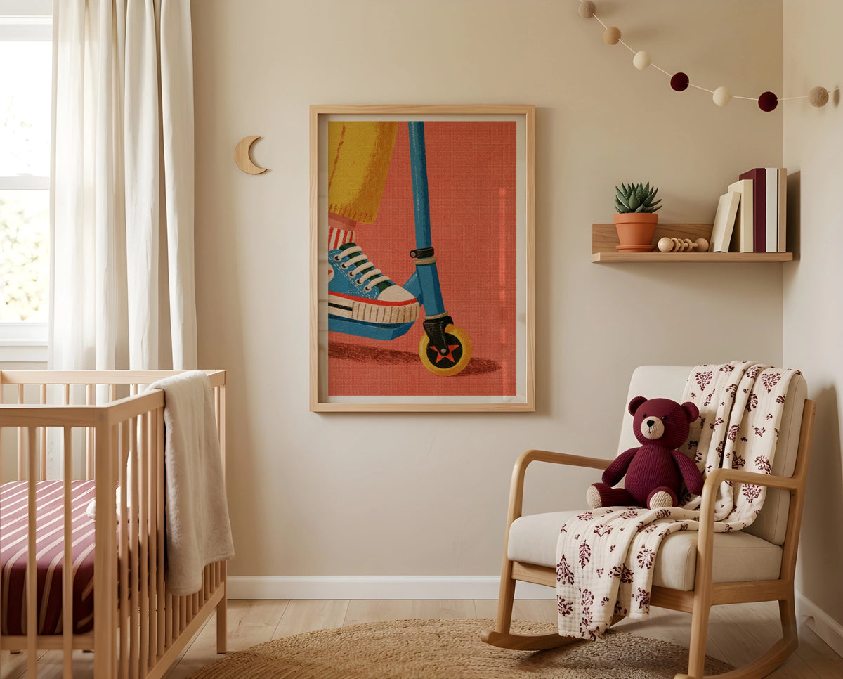 Retro Scooter Kids Print, Children's Wall Art, Colourful Nursery Poster
