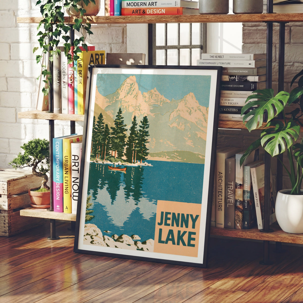 Retro Jenny Lake Print, Vintage Travel Poster, Grand Teton National Park, Wyoming Mountain Lake Art