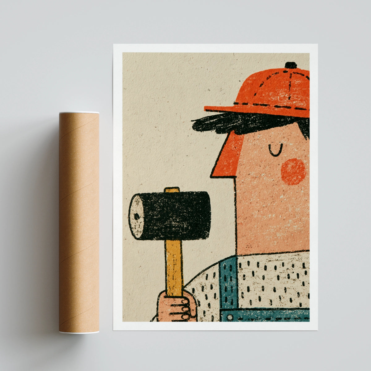 Retro Builder Poster, Vintage Worker Wall Art Print, Quirky Tradesman Illustration, Fun Workshop