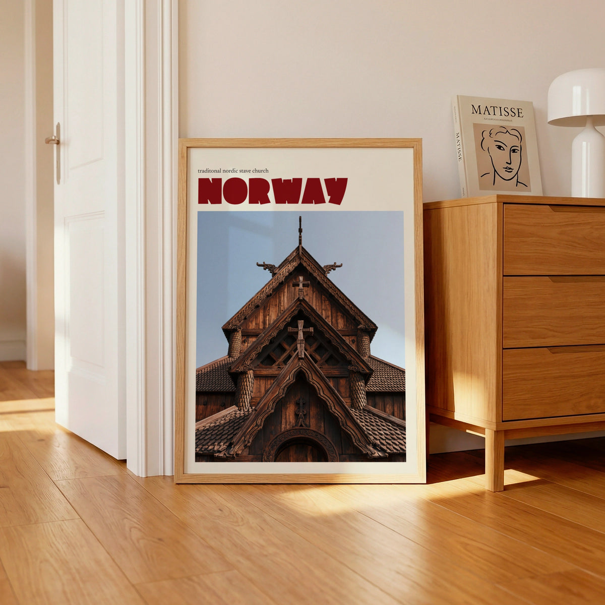 Norway Stave Church Poster, Vintage Travel Print, Nordic Wall Art, Retro Scandinavian Decor