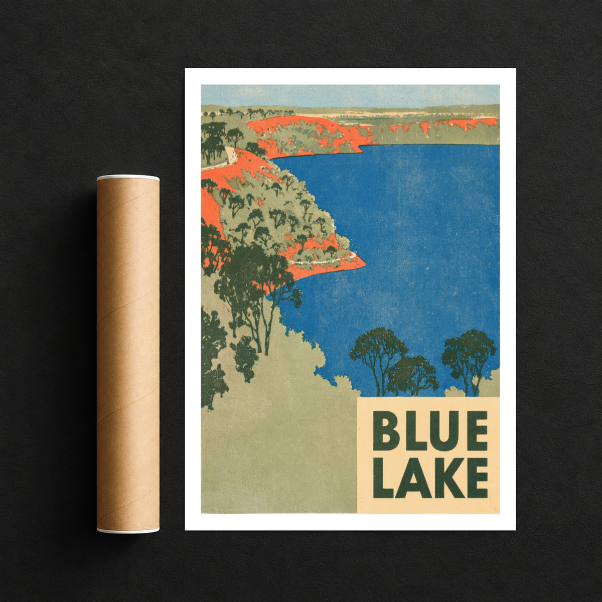 Retro Blue Lake Poster, Vintage Travel Print, Australian Landscape Wall Art, Mount Gambier