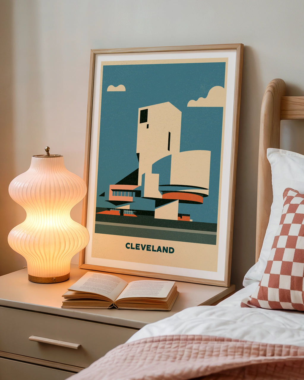 Cleveland Retro Travel Poster, Rock Hall Architecture Print, Ohio Wall Art Gift