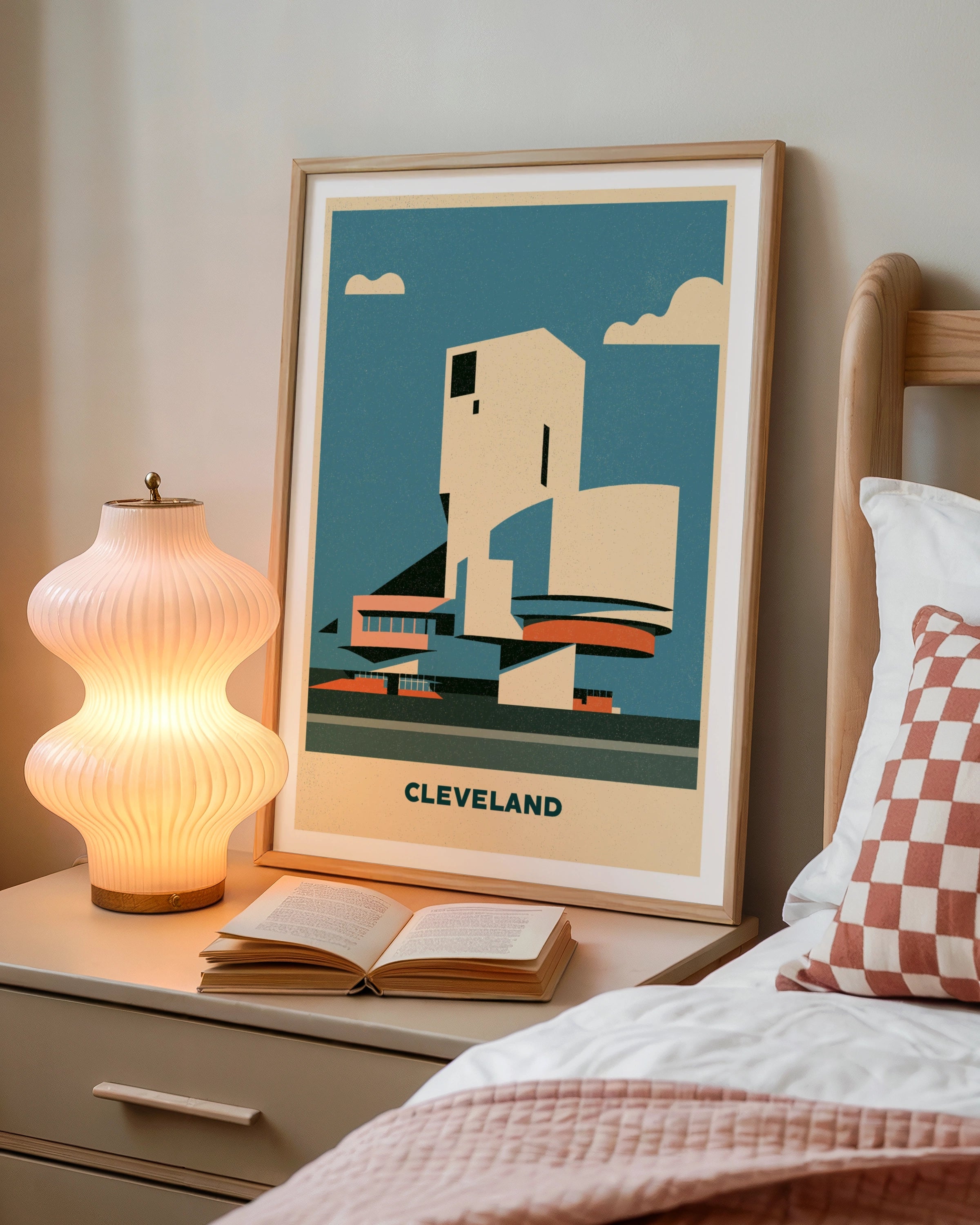 Cleveland Retro Travel Poster, Rock Hall Architecture Print, Ohio Wall Art Gift