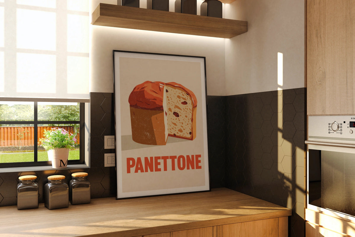 Panettone Vintage Food Poster Print | Rustic Kitchen Decor | Retro Mid Century Risograph Art