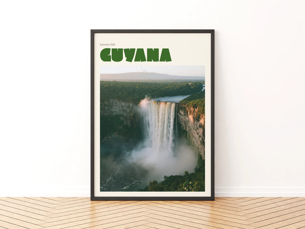 Guyana Kaieteur Falls contemporary travel art print, waterfall wall art, South America