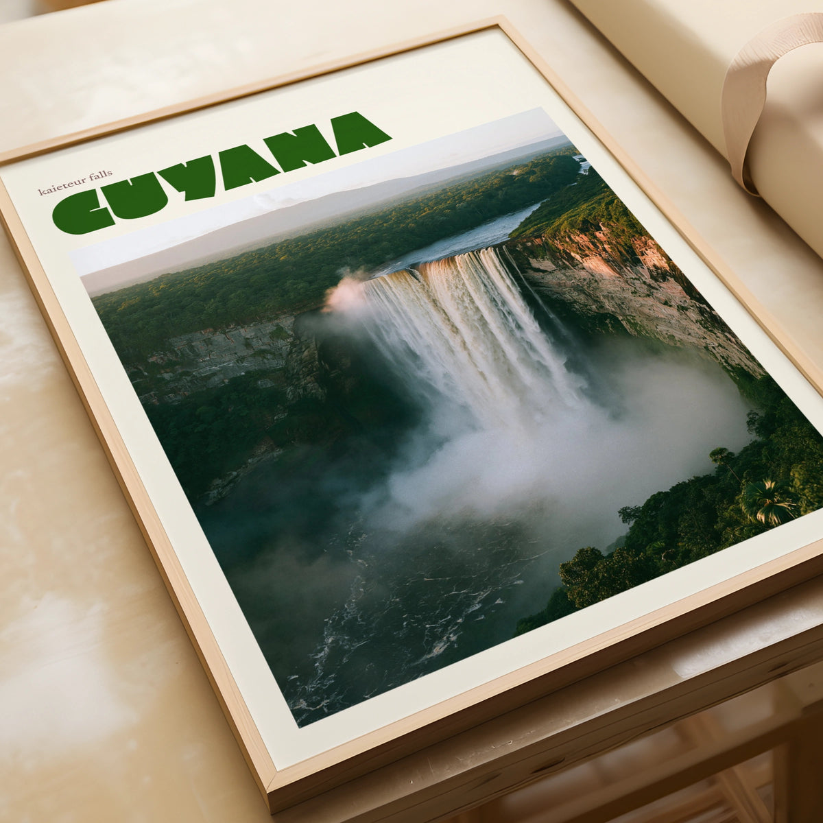 Guyana Kaieteur Falls contemporary travel art print, waterfall wall art, South America