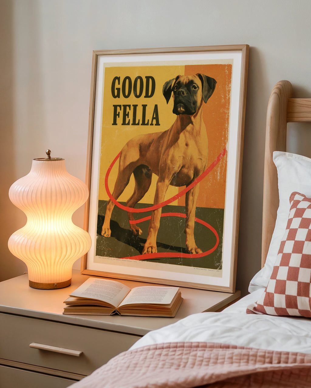 Retro Boxer Dog Poster, Good Fella Vintage Dog Print, Folk Wall Art, Dog Lover Gift