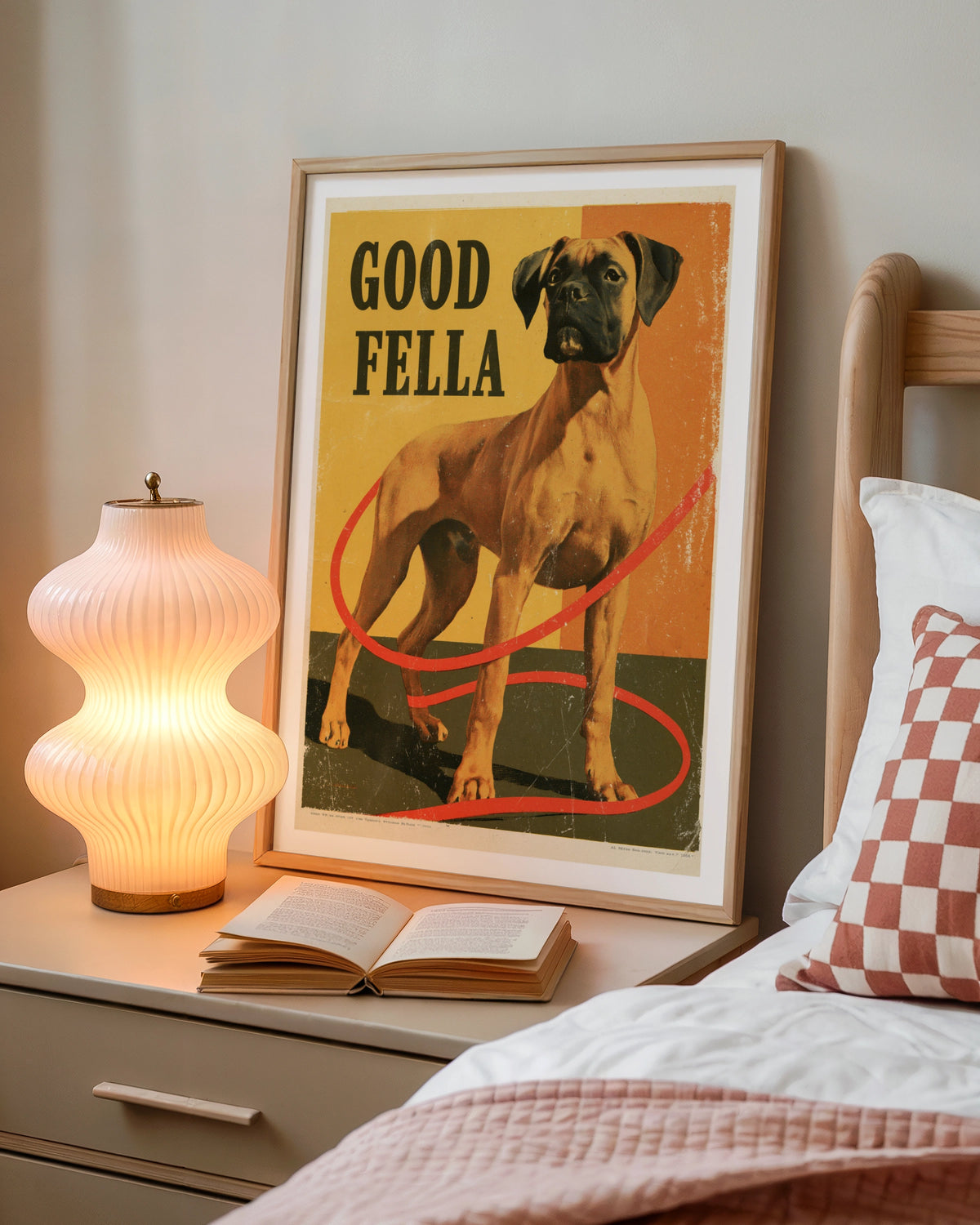 Retro Boxer Dog Poster, Good Fella Vintage Dog Print, Folk Wall Art, Dog Lover Gift