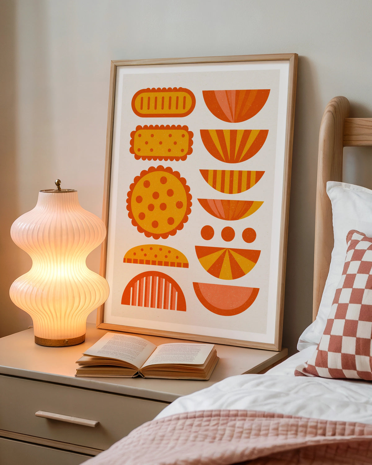 Retro Biscuit Print, Mid Century Kitchen Wall Art, Orange Food Poster, Fun Cookie Art