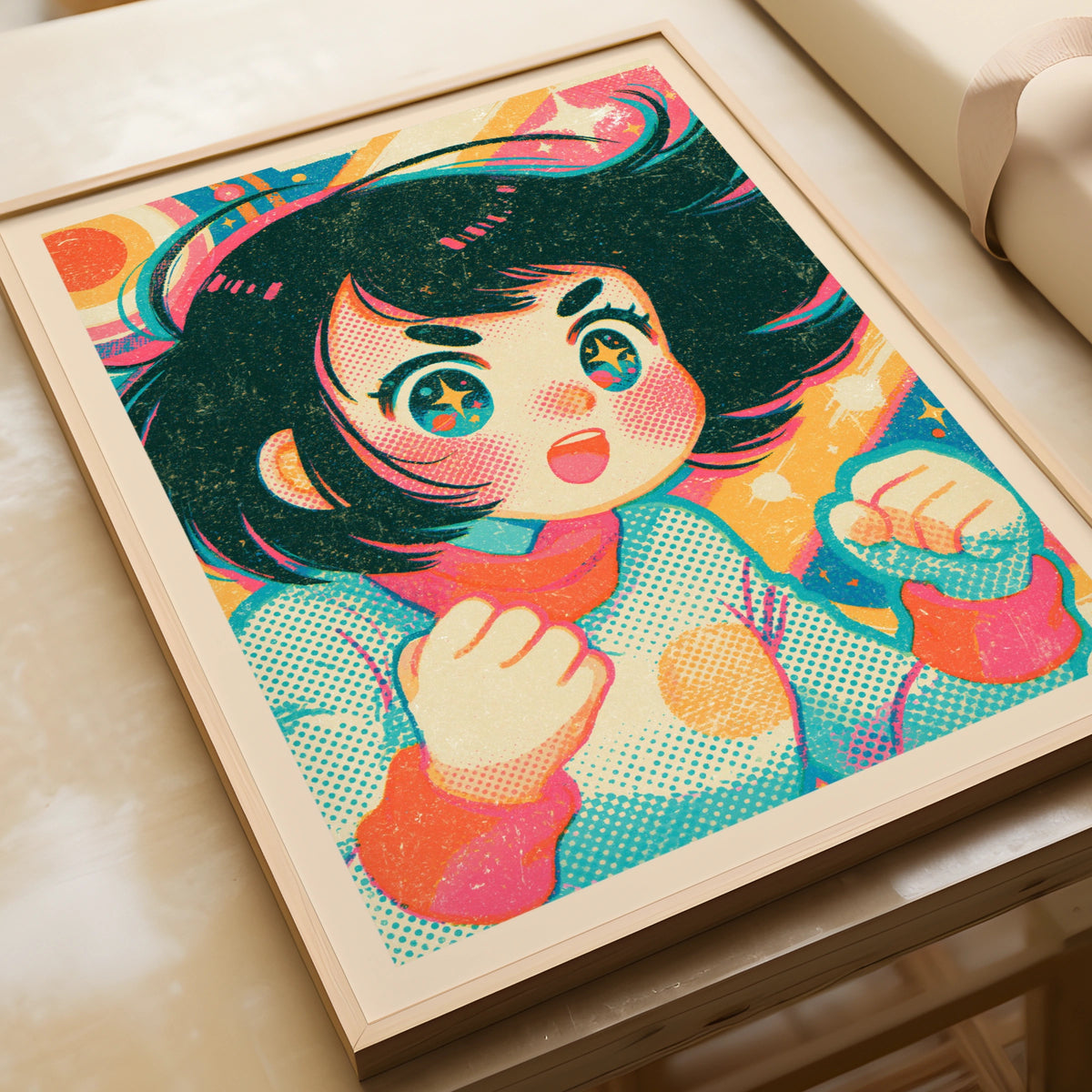 Retro Anime Girl Print, Vintage Kawaii Poster, 1980s Kawaii Cool Wall Art, Collectable