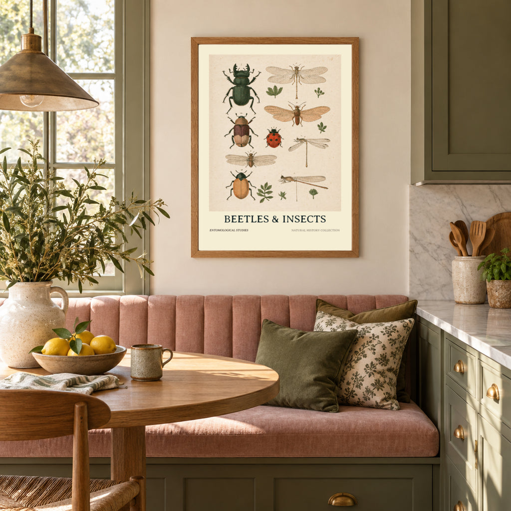 Vintage Beetles & Insects Entomology Print, Botanical Nature Wall Art, Natural History Poster