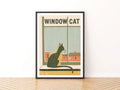 Window Cat Retro Print, Vintage Cat Wall Art, Folk Style Cat Lover Gift, Quirky