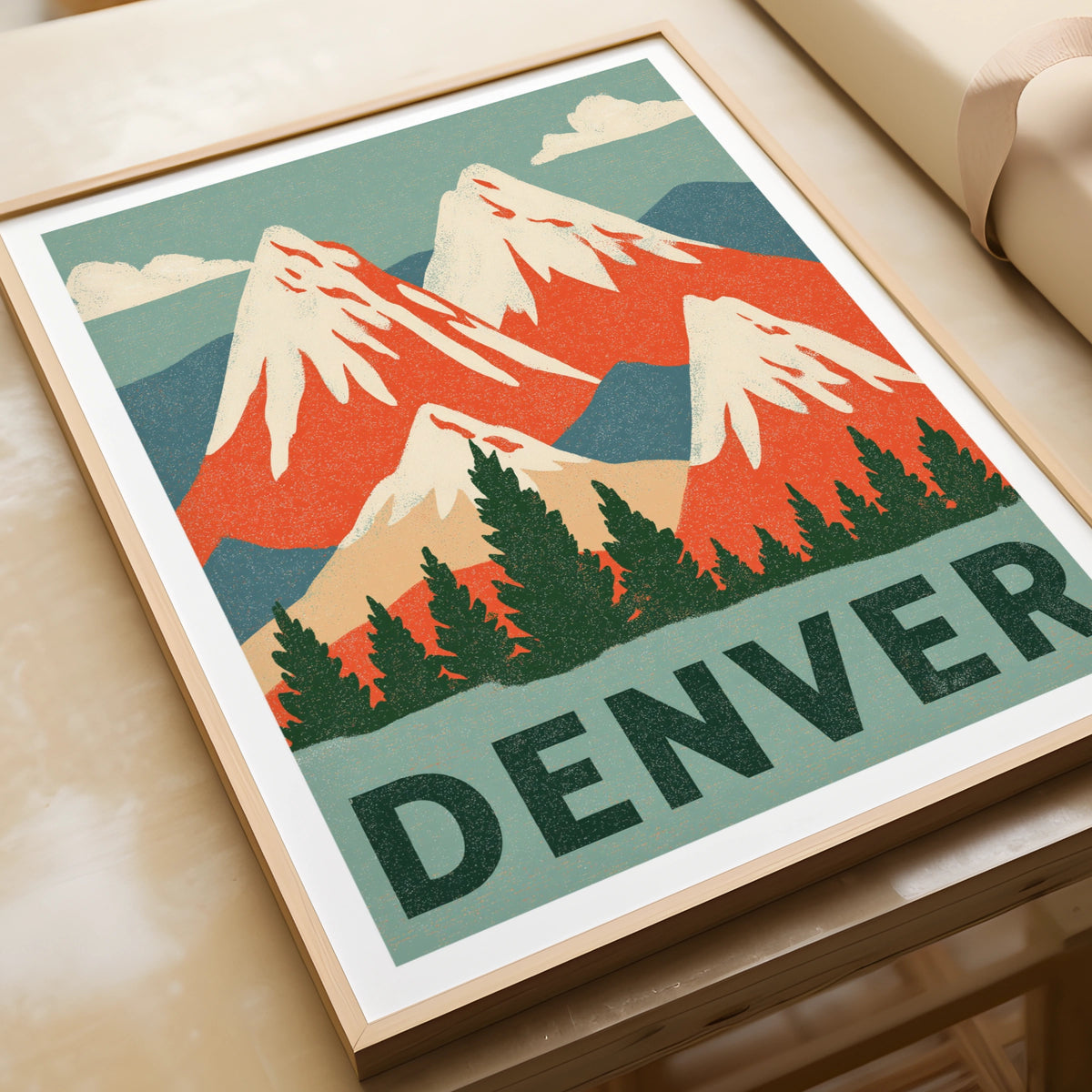 Denver Retro Travel Poster, Colorado Mountain Print, Vintage Travel Wall Art Gift
