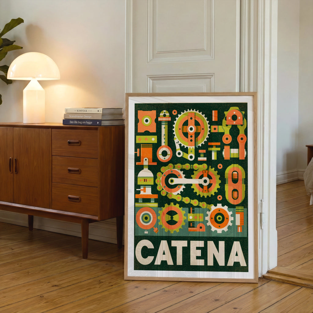 Catena Cycling Chain Print, Vintage Bicycle Gear Poster, Classic Inspired Bike Parts Wall Art