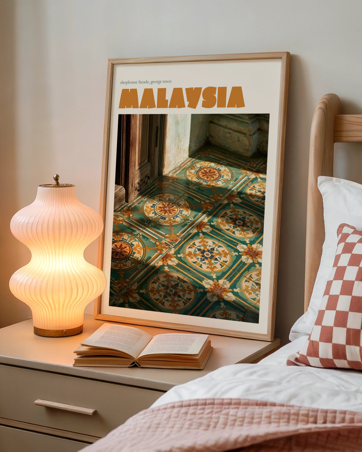 Malaysia George Town Print, contemporary Travel Art, Peranakan Tile Wall Art