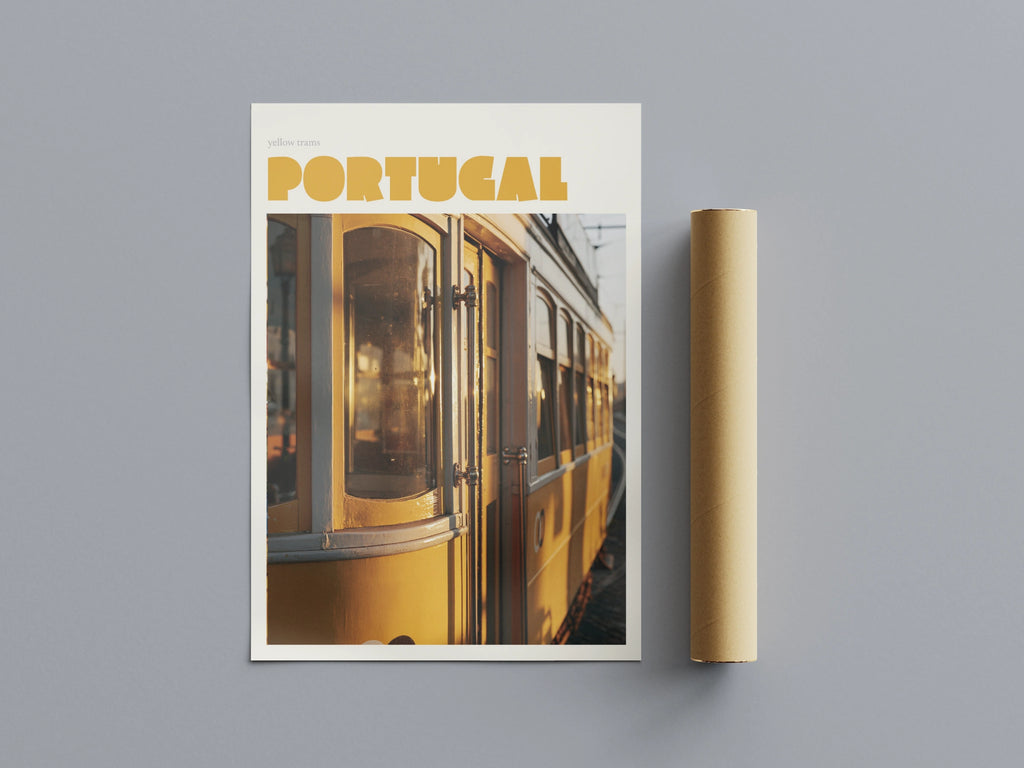 Portugal Yellow Tram Print, contemporary Lisbon Travel Wall Art, Tram 28 Decor